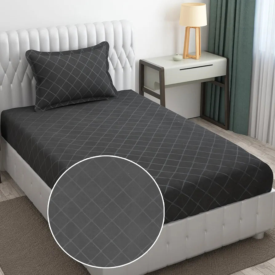 FRESH FROM LOOM Microfiber Single Bed Geometric Bedsheet - Hypoallergenic Wrinkle Free Bed Sheets With 1 Pillow Covers , 144 TC