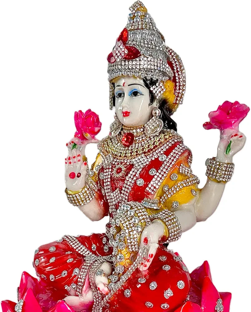 A2Z Polyresin and Marble Lakshmi Ji Lotus With Ornaments Figurine, 20 x 20 x 29 cm, Multicolour