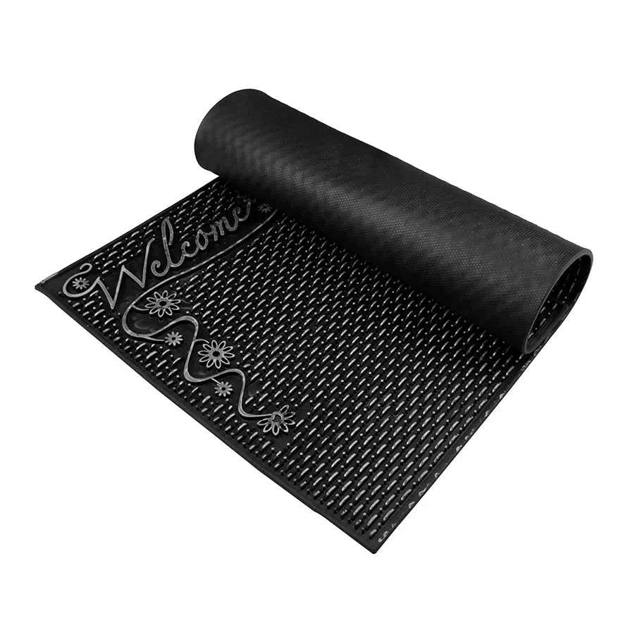 Kuber Industries Door Mat | Rubber Mud Trapper Mat | Welcome Mat | Floor mat | Door Mat for Home Entrance | Bathroom Mat | Entry Way Doormat | Black & Silver