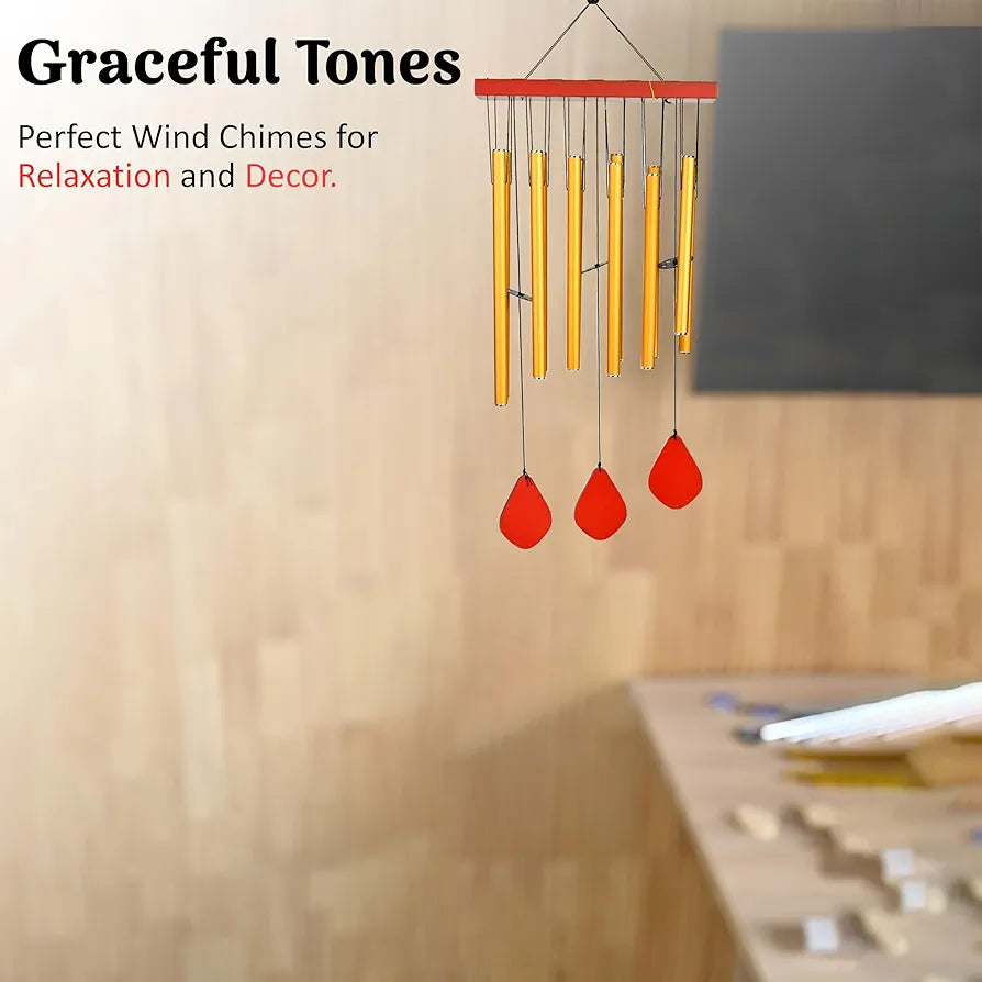 ZAICUS Wind Chimes for Home – Yellow Metal Pipes with Wooden Danglers | Home Decor Items for Balcony, Garden & Living Room