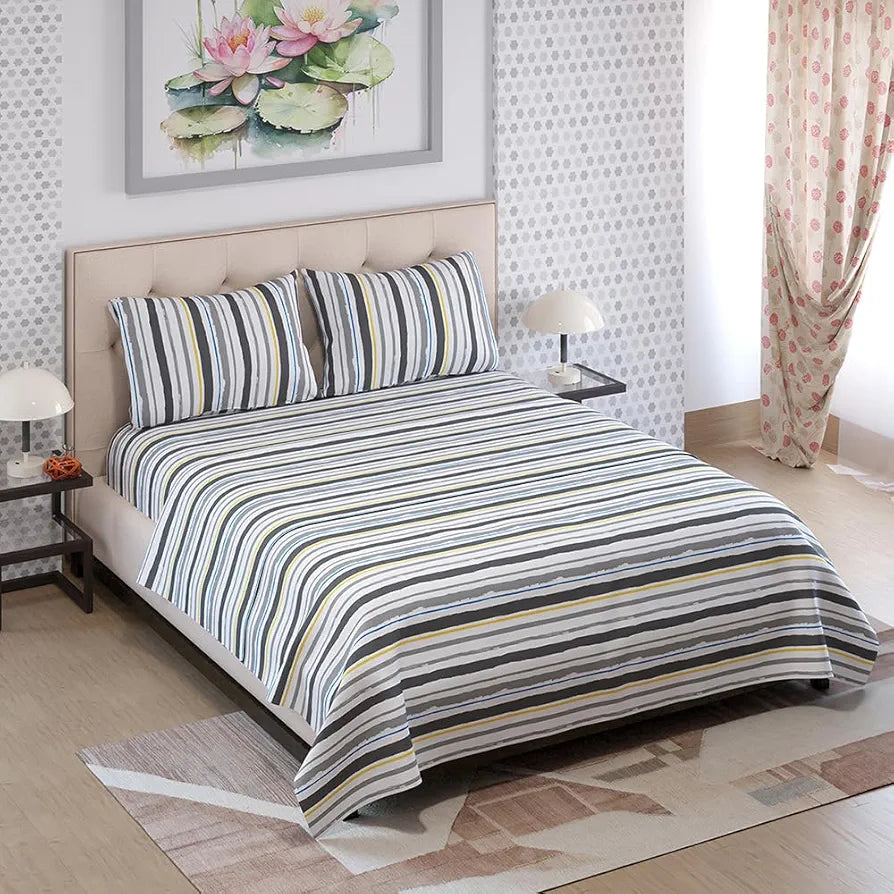 Zen Cotton Blend King Bedsheet Set  | 1 King Cotton Bedsheet & 2 Pillow Covers | Breathable & Anti-Wrinkle | 225 CVC | 