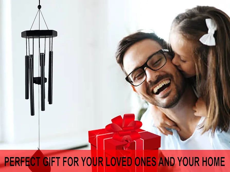 Digant Handcrafted Black 7 Metal Pipes Wind Chime Home Balcony & Office Positive Energy Aluminum Meditation and Best Gift for Birthday Anniversary Home VASTU and Return Gift Black