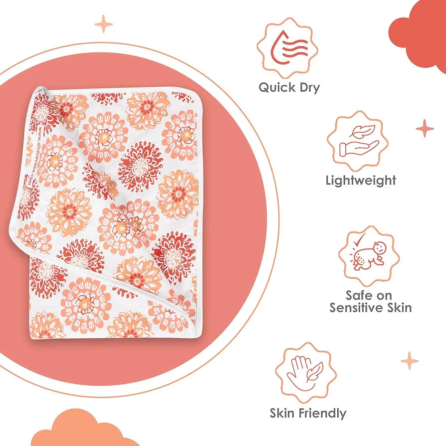 Divine Casa Floret 100% Cotton Single Kids Dohar | 120 GSM | Soft & Lightweight Throw Blanket | Cozy & Breathable Bedding | All-Season Comfort | 140 x 100 CM, Red Orange