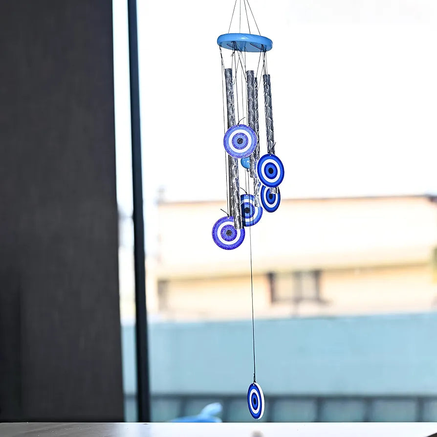 ZAICUS 27-Inch Turkish Evil Eye Wind Chimes – Metal Hanging Décor for Home, Balcony, Living Room & Entrance – Positive Energy & Housewarming Gift for Women 