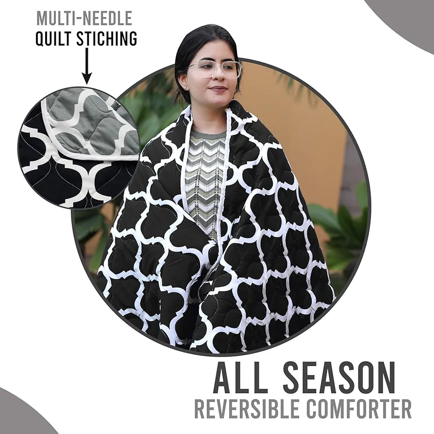 Divine Casa Microfiber 150 GSM Reversible Double Bed Comforter | Ultra Soft & Lightweight Blanket | Cozy & Breathable for All-Weather | 254 x 230 CM, Caviar