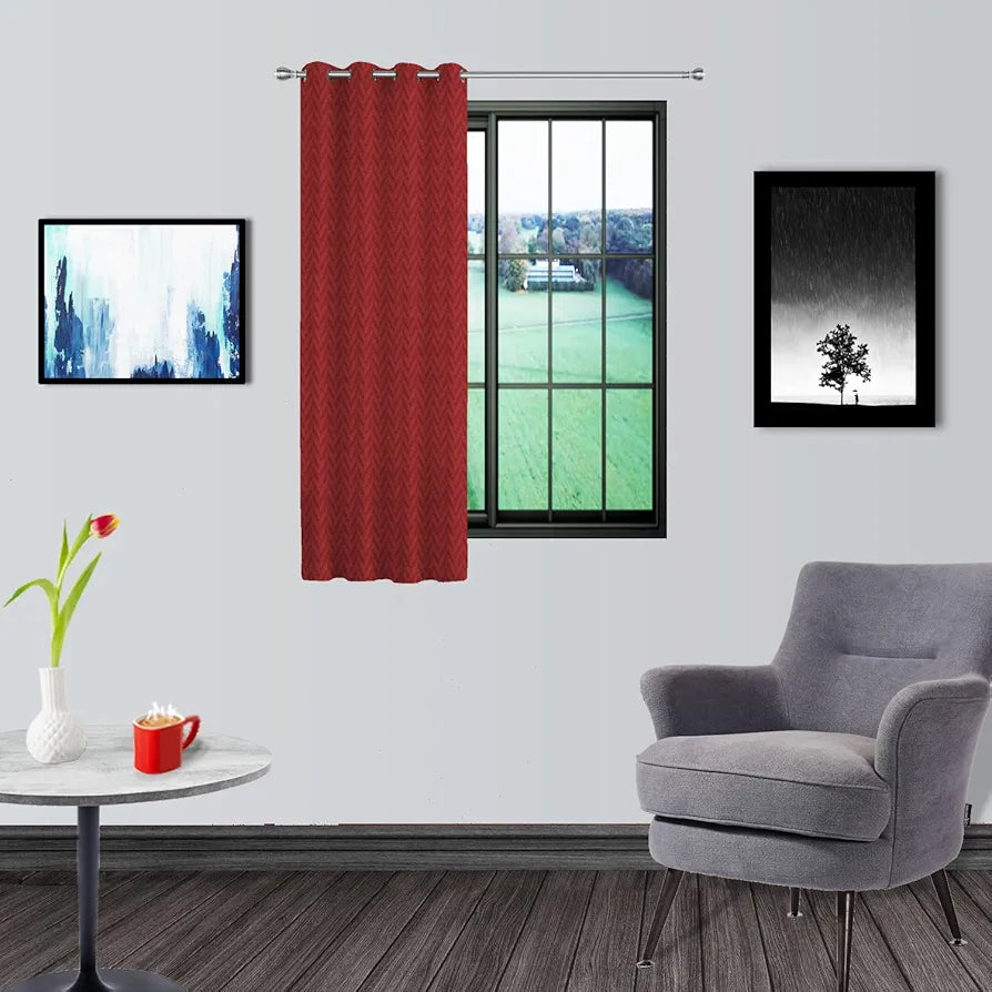 Divine Casa 5 Feet Zig Zag Design Window Curtain | Lightweight Maroon Polyester Panel with Metal Grommet | Single Piece for Modern Home Decor