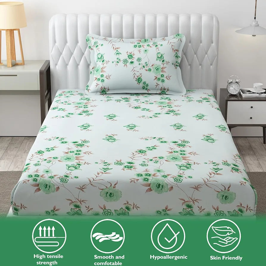 Fresh From Loom Floral Print 240 TC Microfiber Single Bed Bedsheet Set with 1 Pillow Covers - Hypoallergenic & Soft 