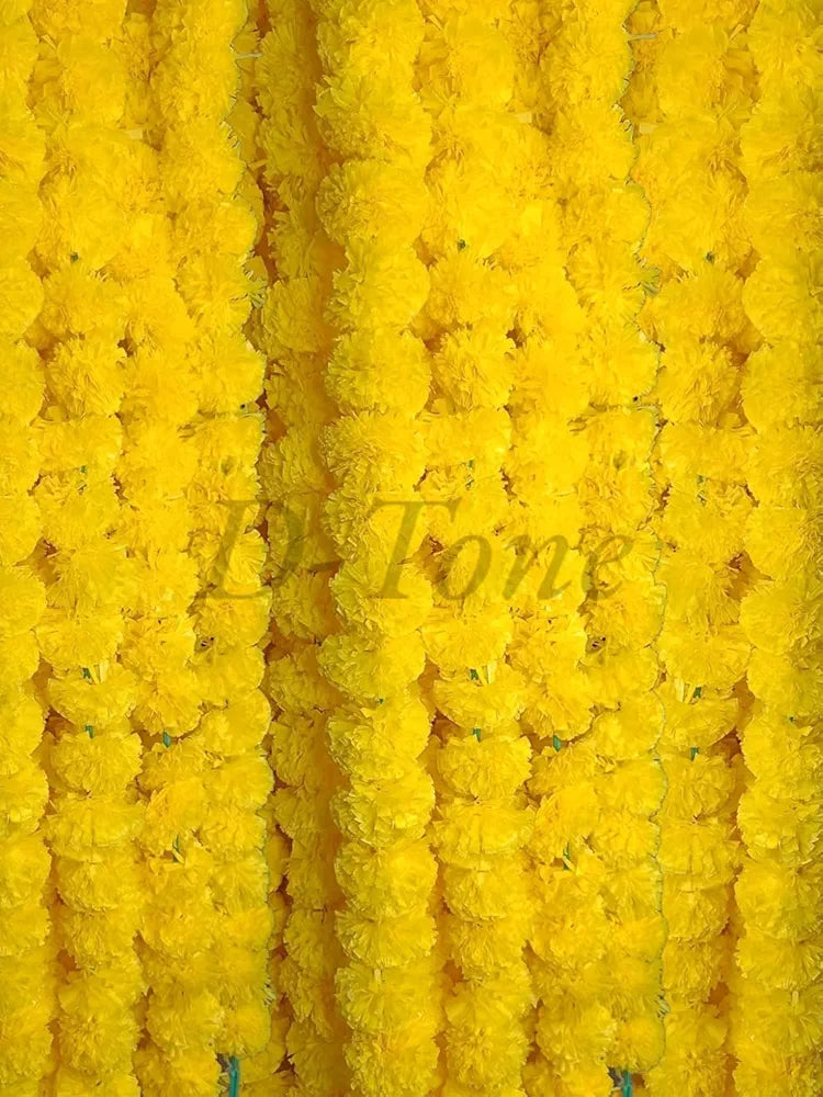 D-tone 5 Pcs Artificial Marigold Garland Mala Flower Genda Phool Long for Decoration, Home, Wedding, Festivals, Durga Pooja, Diwali, Ganesh Chaturthi 