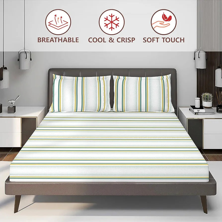 Layers Durathread Bedsheet Set for All Seasons - Lightweight, Moisture Absorbent, Machine Washable & Easy to Care - 225 CVC - King Size 