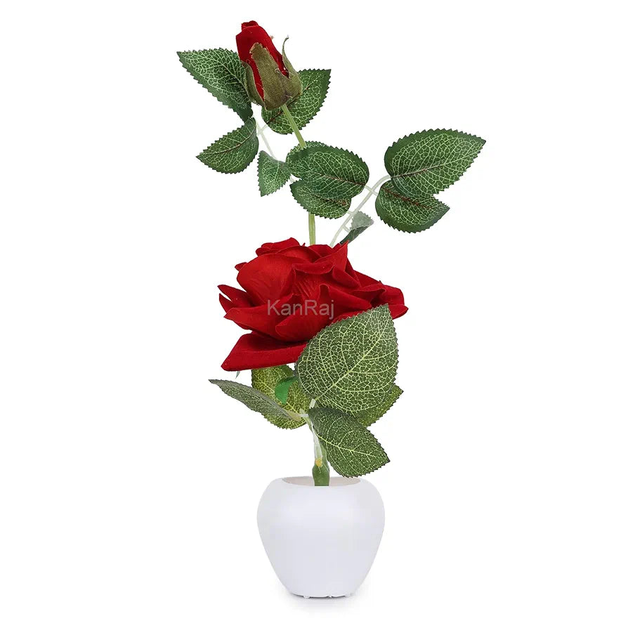 KanRaj ® Artificial Rose Flower Set of 2 Roses with Pot , Plastic