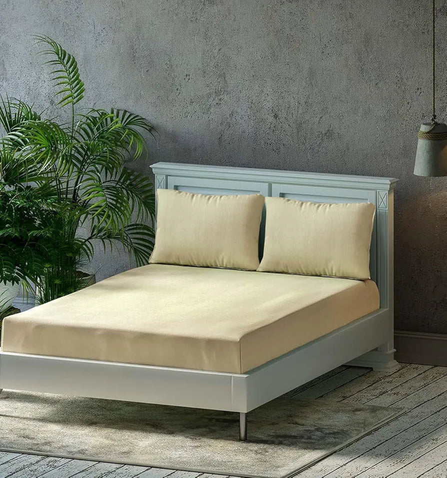 Trance Home Linen Premium 300 TC Pure 100% Cotton Single Size Fitted Bedsheet with 1 Pillow Cover 
