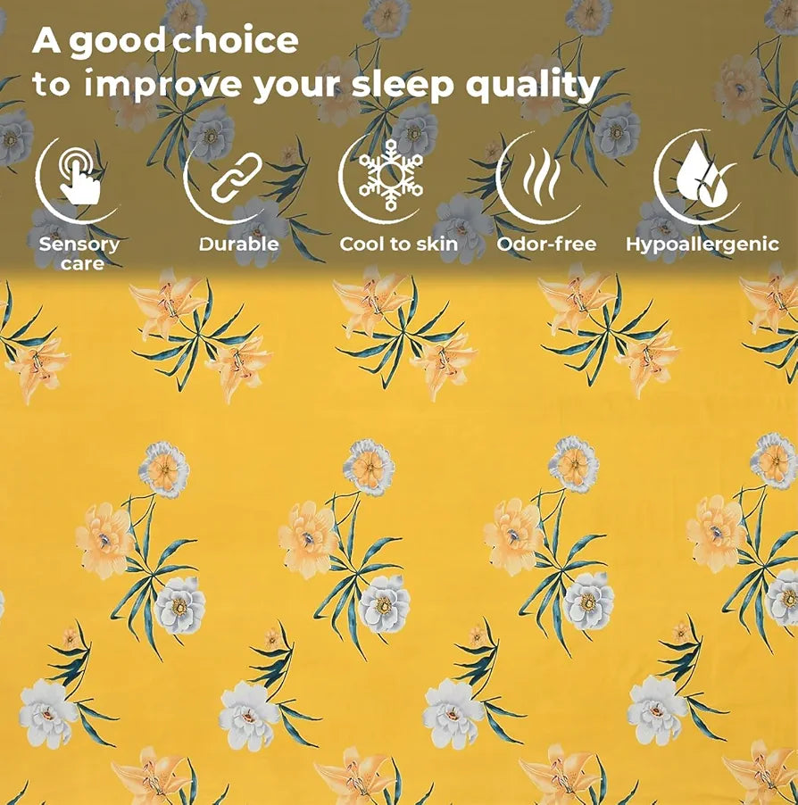 FRESH FROM LOOM Single Bed Floral Design Microfiber Single Bedsheet | Hypo-Allergenic Bedsheets/Bedcover | Wrinkle Free | Includes 1 Pillow Covers , 144 TC
