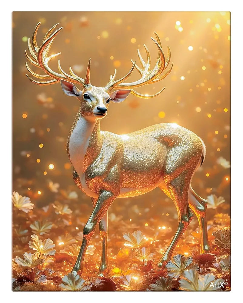 ArtX Canvas Vastu Golden Deer Wall Painting, Big Size Canvas Painting For Living Room, Bedroom, Multicolor, Abstract, 58.0 X 45.0 cm, Set of 1