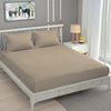 Homefab India 160 TC Stripe Cotton Feel Glace Cotton Elastic Fitted King Size Double Bed Bedsheet with 2 Pillow Covers Fits Upto 6 inches Mattress Beige