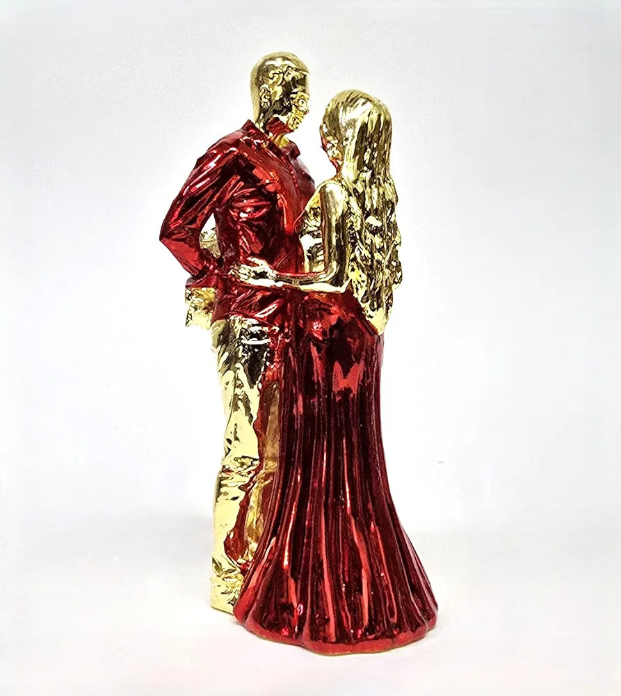 Gold Art India Romantic Couple Figurine Gold-Plated with Red Dress – 6 Inch | Love Couple Idol for Valentine, Anniversary, Birthday Gift | Home & Office Décor Showpiece