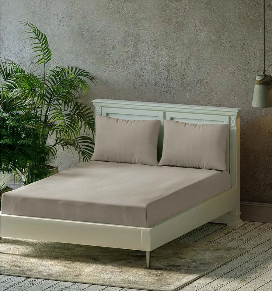 Trance Home Linen Premium 300 TC Pure 100% Cotton King Fitted Bedsheet with 2 Pillow Solid Covers , Grey