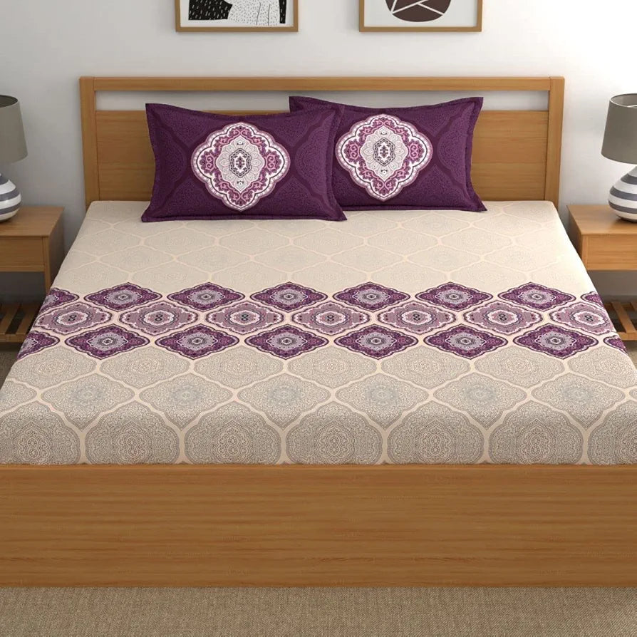 Dreamscape 140 TC 100% Cotton Double Printed Bedsheet with 2 Pillow Covers - 