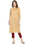 Janasya Women's Beige Cotton Kurta - M