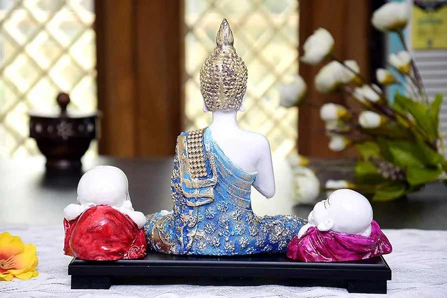 Mariner's Creation Divine Buddha Statue with Two Child Monk| Buddha Statue for Home Decor | Buddha Idol | Decorative SHOWPIECE for Peace and Harmony | House Warming Gift
