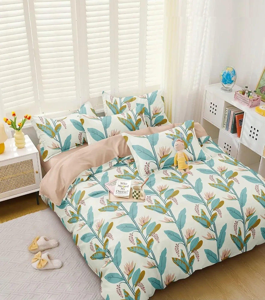 THE HOME STYLE Cotton Feel Glace Cotton All Around Elastic Fitted Printed King Size Double Bed Bedsheet With 2 Pillow Cover 300 TC 