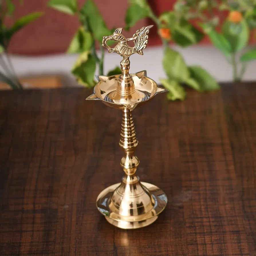 Collectible India Brass Peacock Mahabharat Diya Oil Lamp 