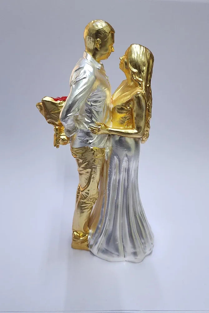 Gold Art India Couple Figurine Gold-Silver Plated Matte Finish | Romantic Home & Office Décor | Valentine Gift for Girlfriend & Boy Friend | Anniversary, Wedding Gift