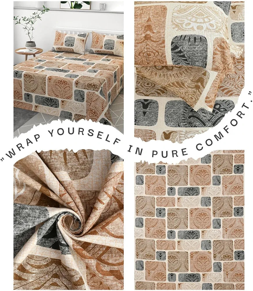 HOMEKART Ultra Super Soft 100% Pure Cotton Double Bedsheet with Two Pillow Covers for Your Bedroom | Floral & Block Printed Premium Bedsheet 