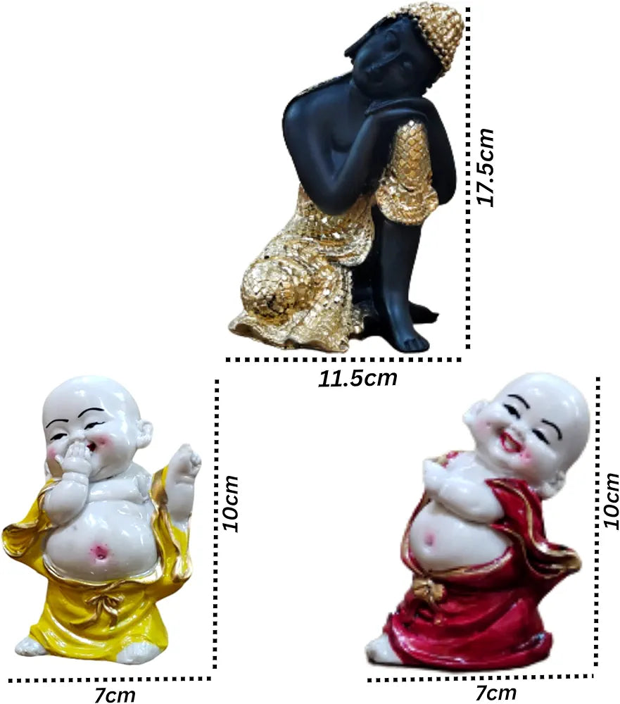 MARINER'S CREATION Polyresin Divine Resting Buddha Idol with Two Child Monks Showpiece for Home Decor 