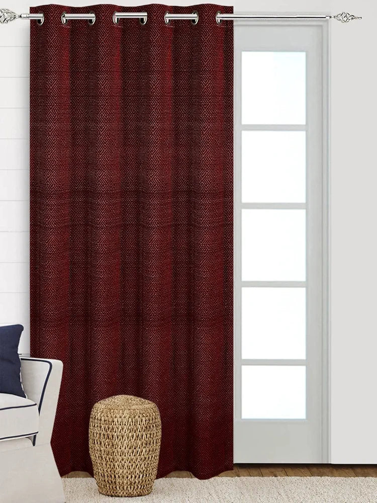 Saral Home Pacman Chenille Blackout Long Door Curtains 1pc, Maroon 4X9 Ft