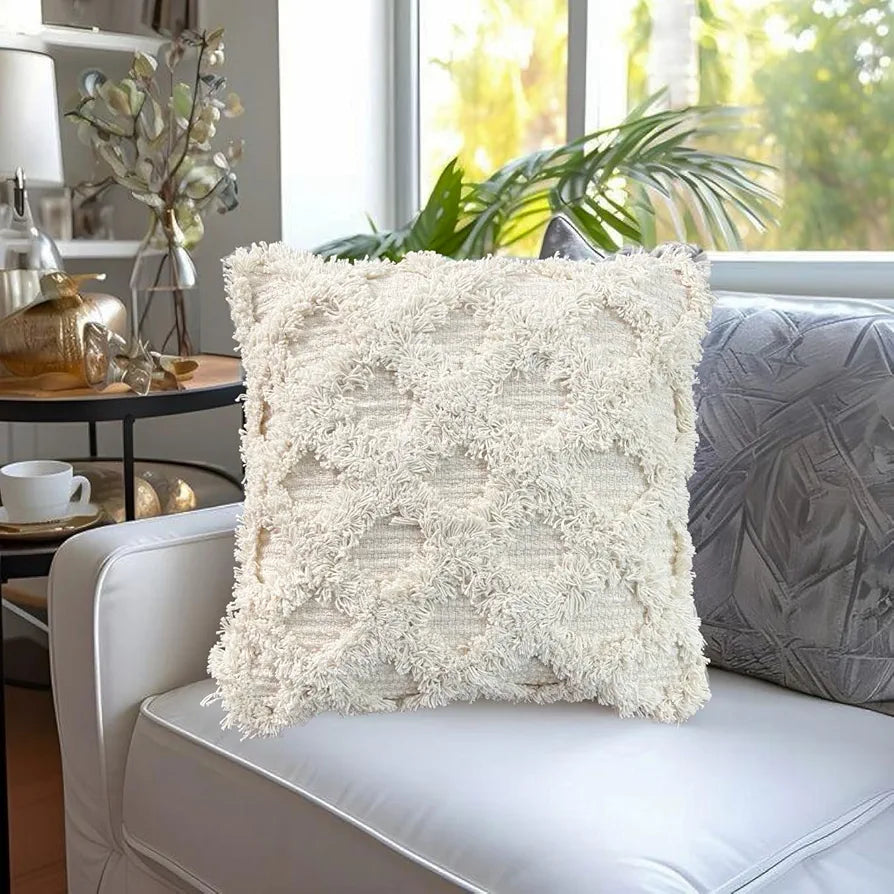 SAJAVAT HOME Pure Cotton 3 Seater Sofa Throw | 80x52 Inches  | Beige Throw with 2 Cream Cushion Cover for Sofa, Bed, Chair & Travel | Pack of 1