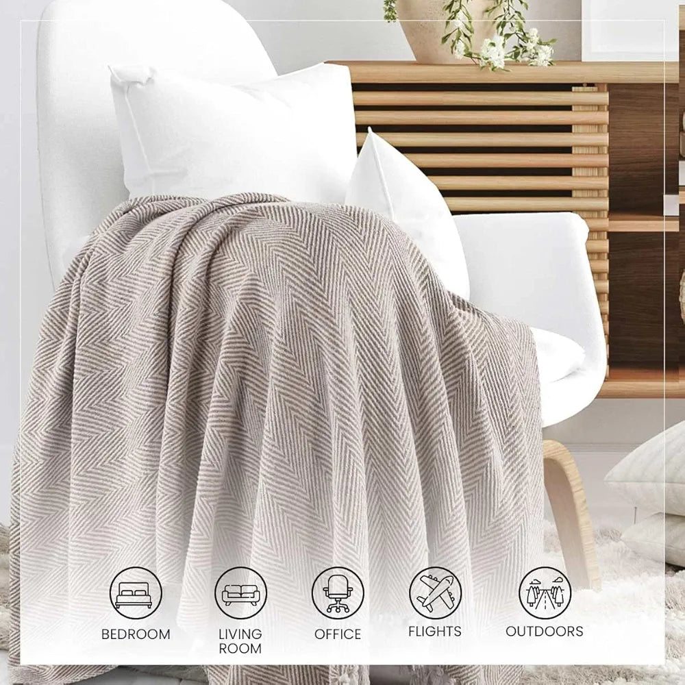 SASHAA WORLD Striped Chevron Throw Blanket | Throw for Living Room, Sofa, Bedroom & Chair | Grey Throw Blanket | 180 x 130 cm Pack of 1