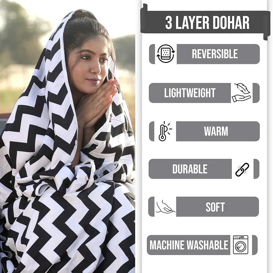 Divine Casa 120 GSM Microfiber Double Dohar | Soft & Lightweight Throw Blanket | Cozy & Breathable | All-Season Comfort | 220 x 205 CM | Zig-Zag Pattern | Anthracite