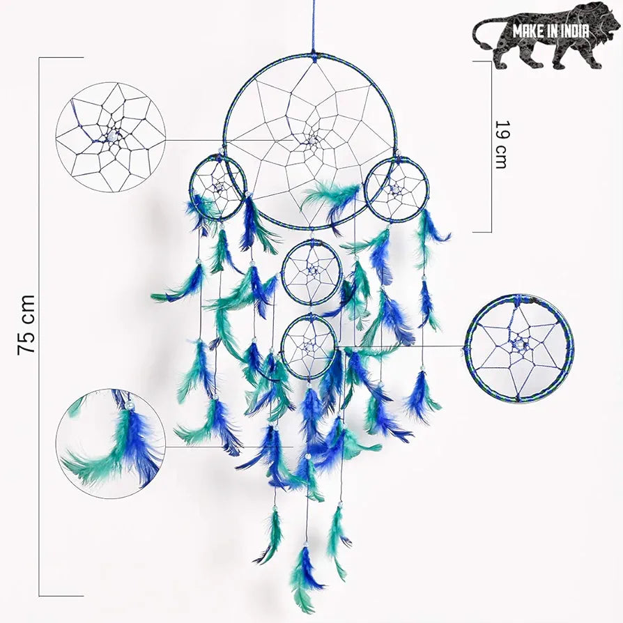 DULI Dream Catcher Traditional Indian Dreamcatcher Wall Art for Bedrooms, Home Wall, Hanging Design, Height 75 cm ,Metal, Feathers Dreamcatcher 