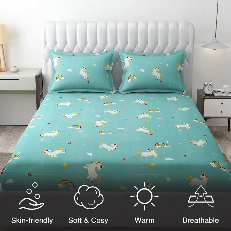 FRESH FROM LOOM Cartoon Wrinkle Free Microfiber Bedsheet for Kids , Multicolor, 144 TC