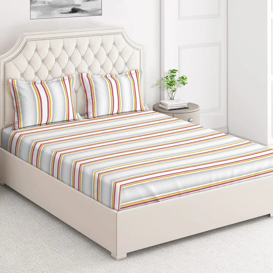 Layers Duracount Bedsheet Set for All Seasons - Lightweight, Moisture Absorbent, Machine Washable & Easy to Care - Gift for Housewarming & More - 225 CVC - King Size 