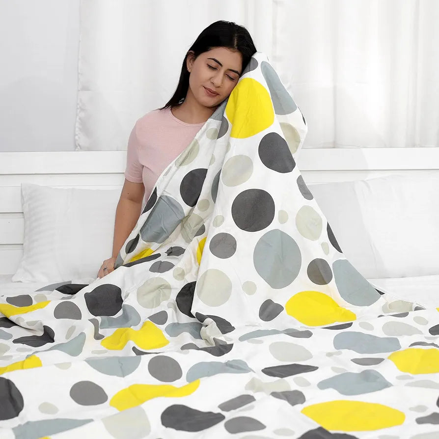 Divine Casa 100% Cotton All Season Calming Patch Single AC Dohar Blanket I Lightweight for Winter, Traveling  Quarry| TC - 120