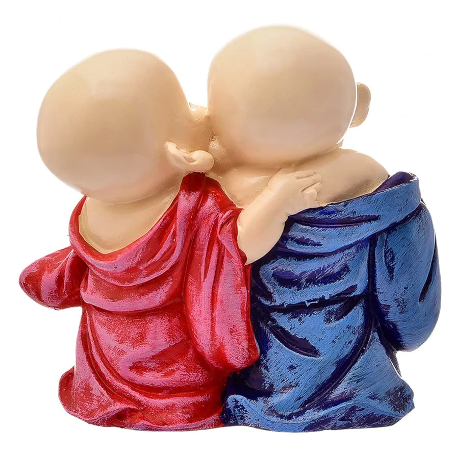 Karigaari India Handcrafted Resine Little Laughing Buddha Monk Sculpture | Showpiece for Home Décor and Office, Blue