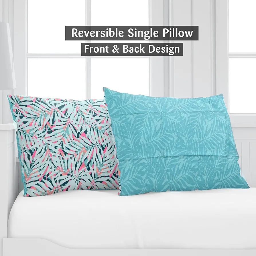 Divine Casa 144 TC 100% Pure Cotton Single Size Bedsheet with 1 Pillow Cover | Soft, Durable & Skin-Friendly Fabric for All-Season Comfort & Use | Size 223 x 145 CM | Tropical Leaf | Light Blue Pink