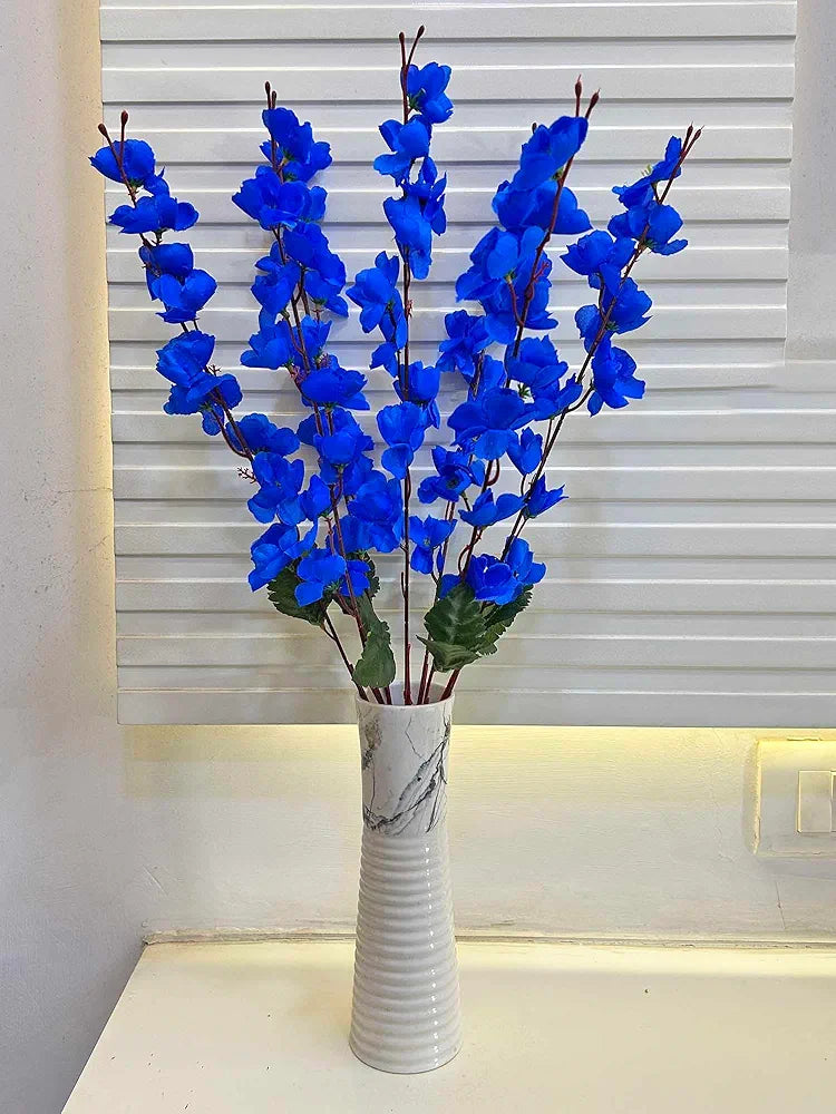 ARTSY® Artificial Flowers Bunch for Decoration Cherry Blossom, Ideal for vase, Home, Office Decor, Gifts, Craft, Artificial Plants for Decoration, Without vase, Blue, 1 Piece, 55 cm Height, Fabric
