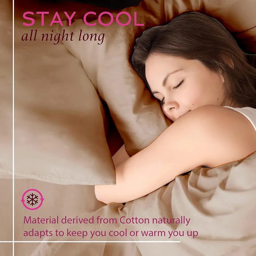 Trance Home Linen Premium 300 TC Pure 100% Cotton Queen Fitted Bedsheet with 2 Pillow Covers 