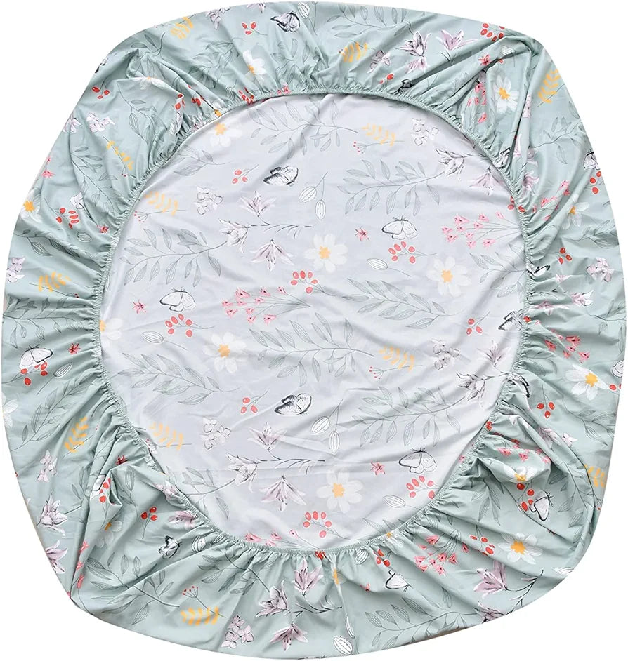 THE HOME STYLE Cotton Feel Glace Cotton Elastic Fitted Printed Double Bed King Size Bedsheet With 2 Pillow Cover,300 TC,Green