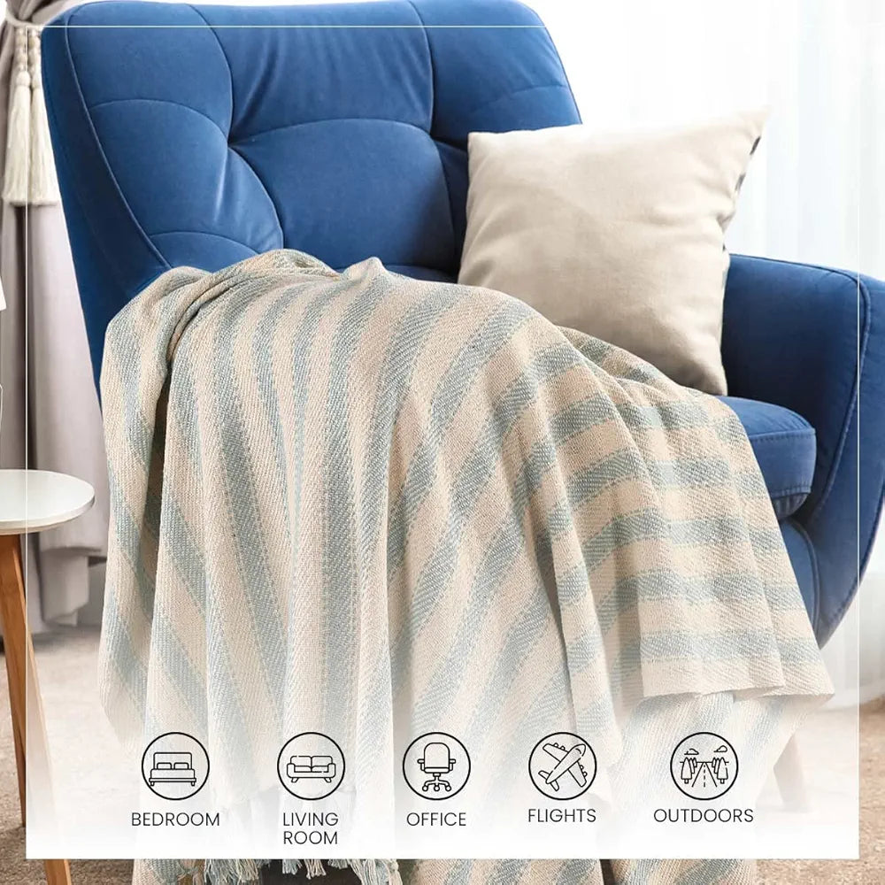 SASHAA WORLD Striped Sofa Throw Medium with Tasselled Edges 