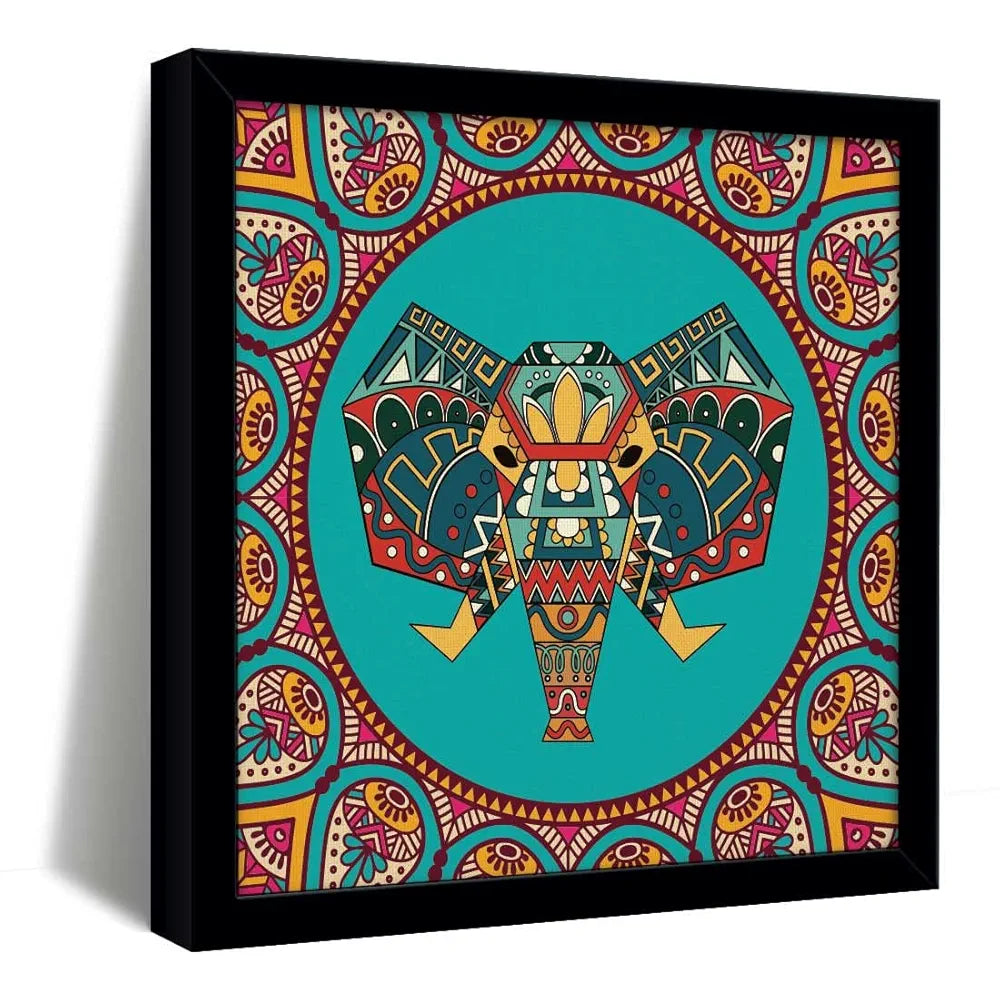 ArtX Elephant Mandala Vector Big Canvas Painting For Bedroom and Living Room With Frame, Multicolour, Square, 24.0 x 24.0 inch, 2x2 Feet, Set Of 1