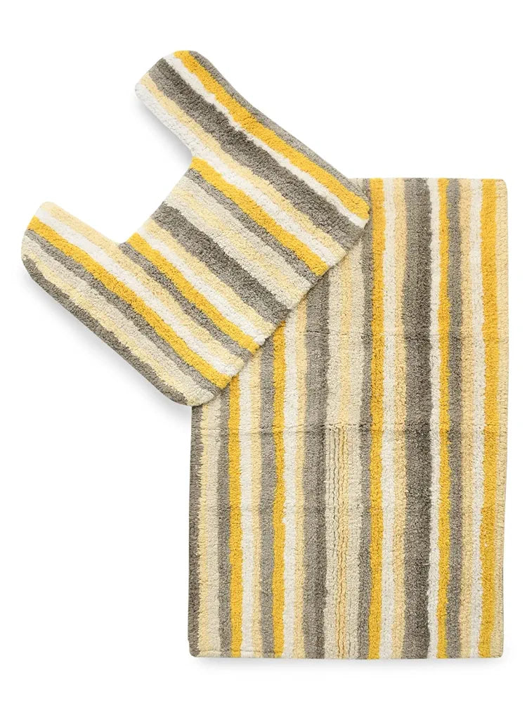 SASHAA WORLD Striped Anti Skid Bathmat and Contour Set 