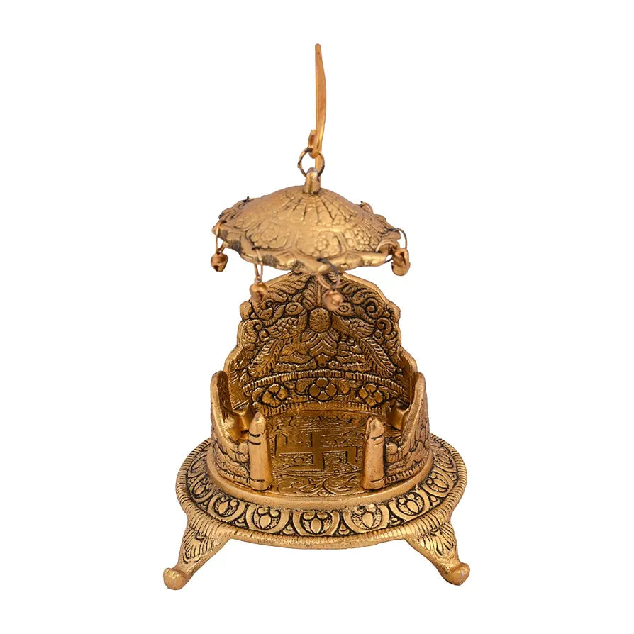 Collectible India Metal Singhasan Oval Shaped for Ganesha Krishna God Idols - Gold Plated Ladoo Gopal Pooja Chowki for Temple Mandir Puja Idol Decoration Items 