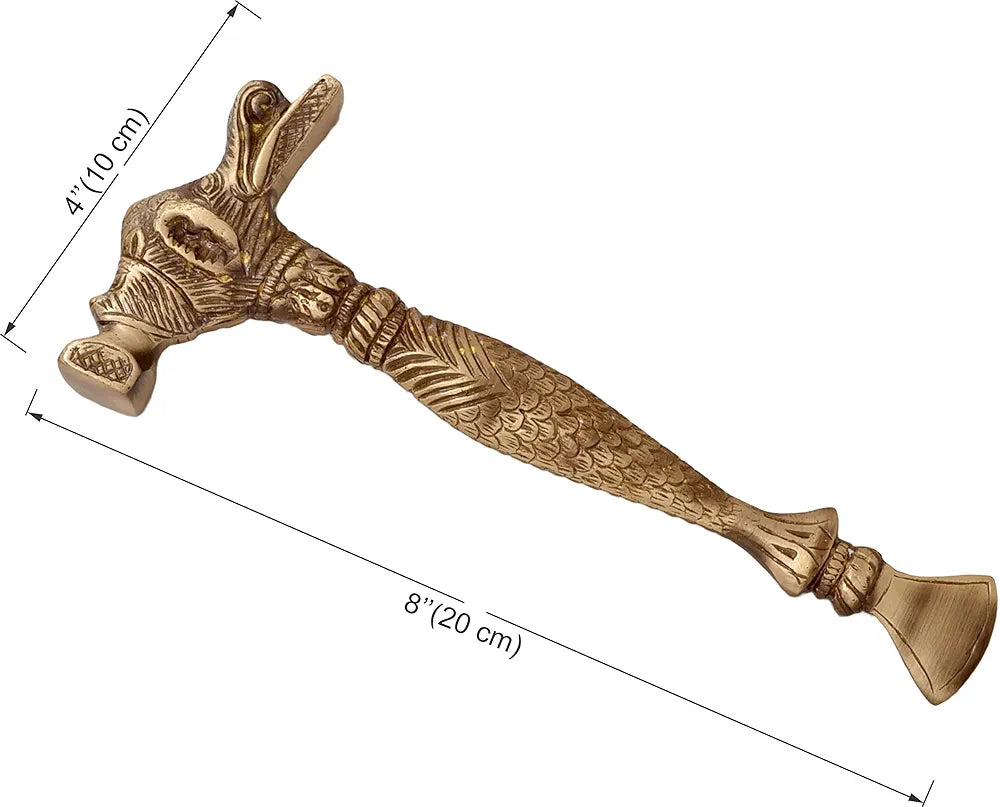 Two Moustaches Brass Hammer Decorative Showpiece, Antique Yellow, Standard, Brown, Pack Of 1