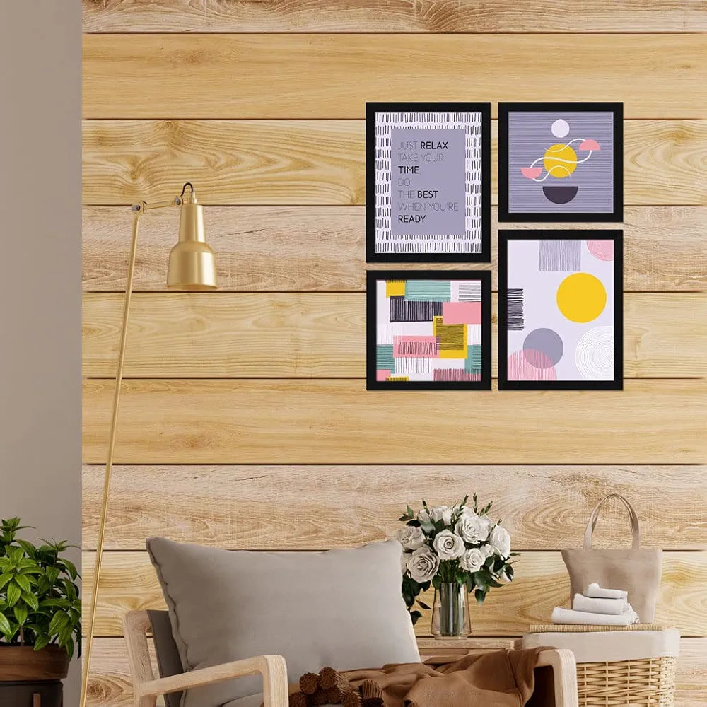 ArtX Paper Geometric Abstract Big Wall Art Frame Painting, Multicolor, Contemporary, 2 sets of 10 X 10 inches & 2 sets of 13 x 10 inches, 23 X 20 inches Combined, Set of 4