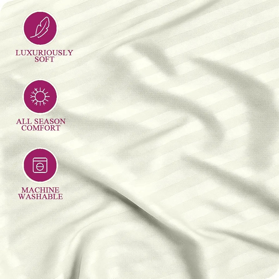 Trance Home Linen 100% Cotton 78x66 inch 200TC Satin Stripe Elastic Fitted Bedsheet | Daily Use Double Bed Fitted Bedspread with 2 Pillow Covers 
