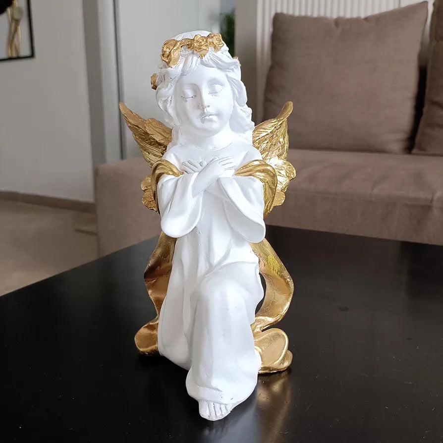 ALILA White Fairy Angel With Wings Figurine Statue For Home Living Room Garden Shelf Mantel Decor Decoration Gifting Item, 8 Inches, Fantasy