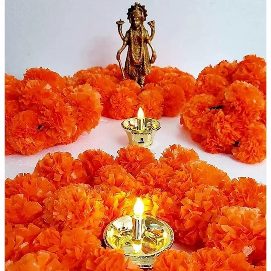 DRYPHON Artificial Marigold Garlands, Diwali & Pooja Room Decorations - Ganpati Pack of 15 